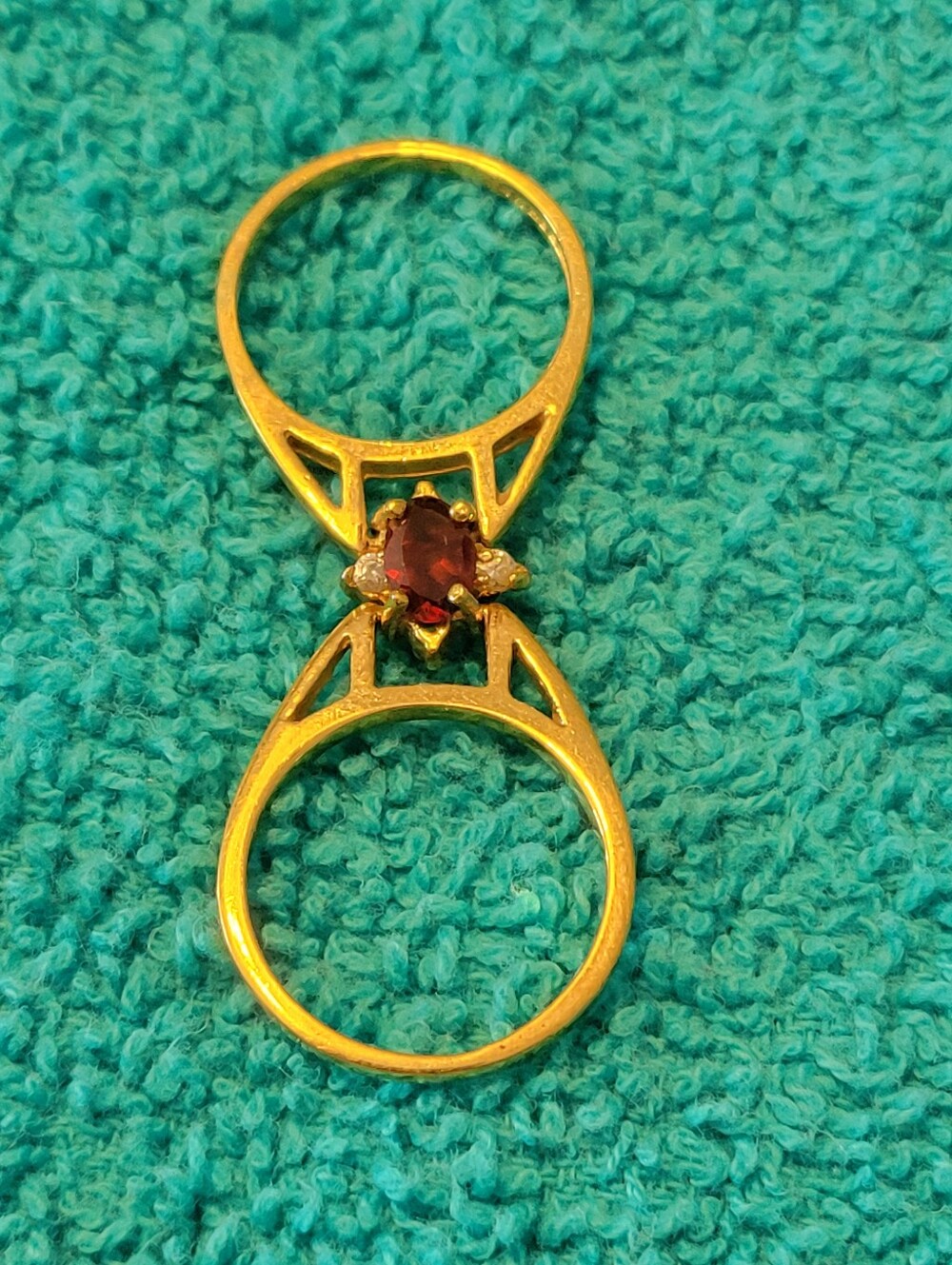 Vintage LIND 14k H.G.E Double Ring Connector with Red Gemstone